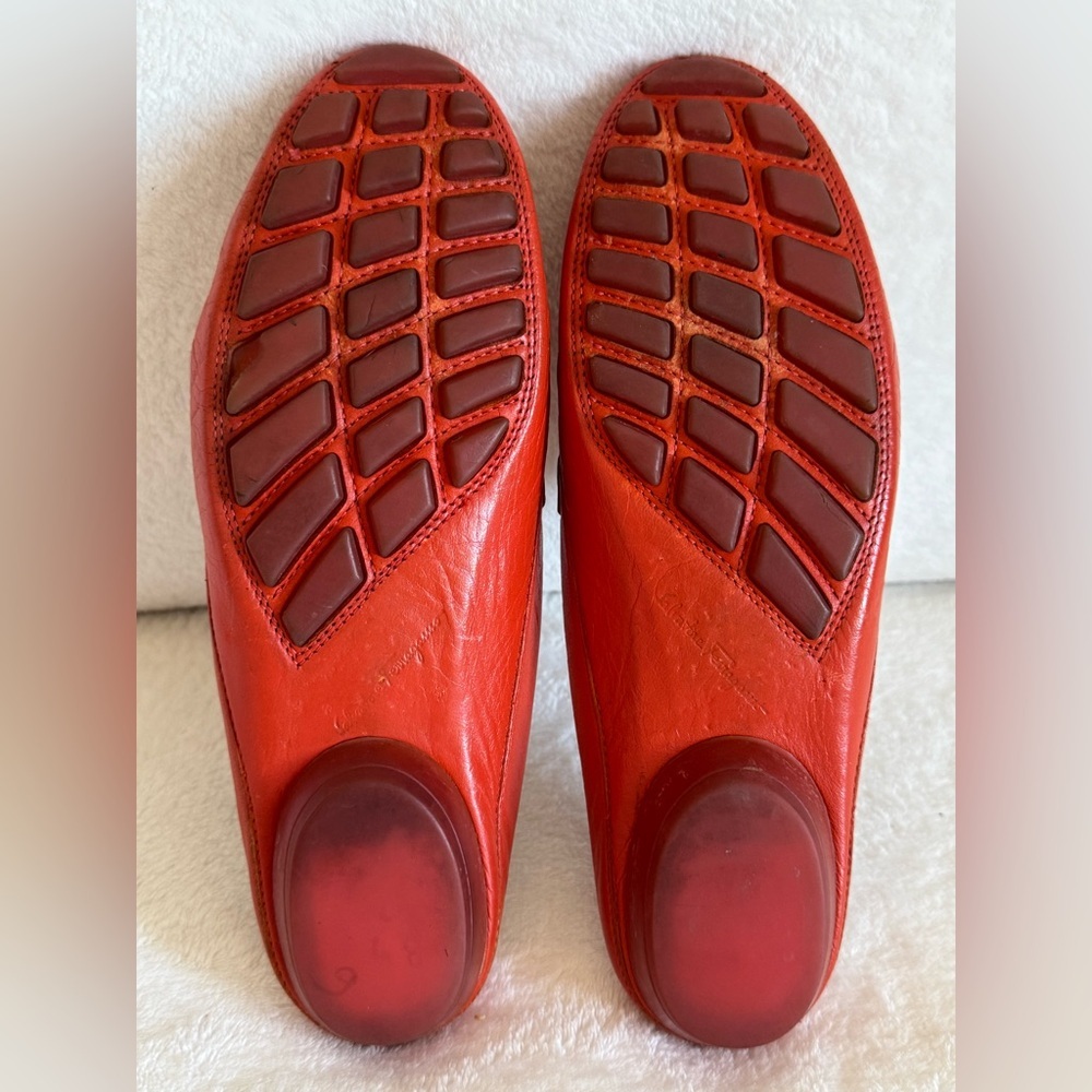 Salvatore Ferragamo Women's Orange Leather Mules Slip-on Size 8 - Picture 9 of 10